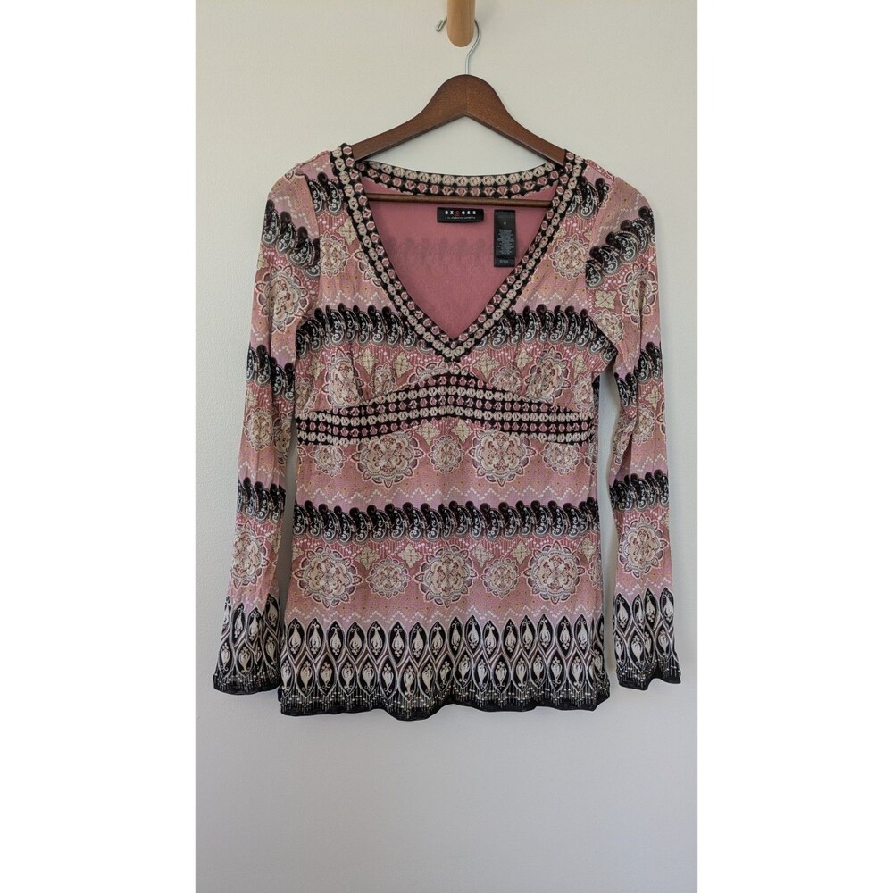 Vintage Y2K Axcess Babydoll Top M Mesh Fairy Grunge Sheer Boho Hippie Paisley